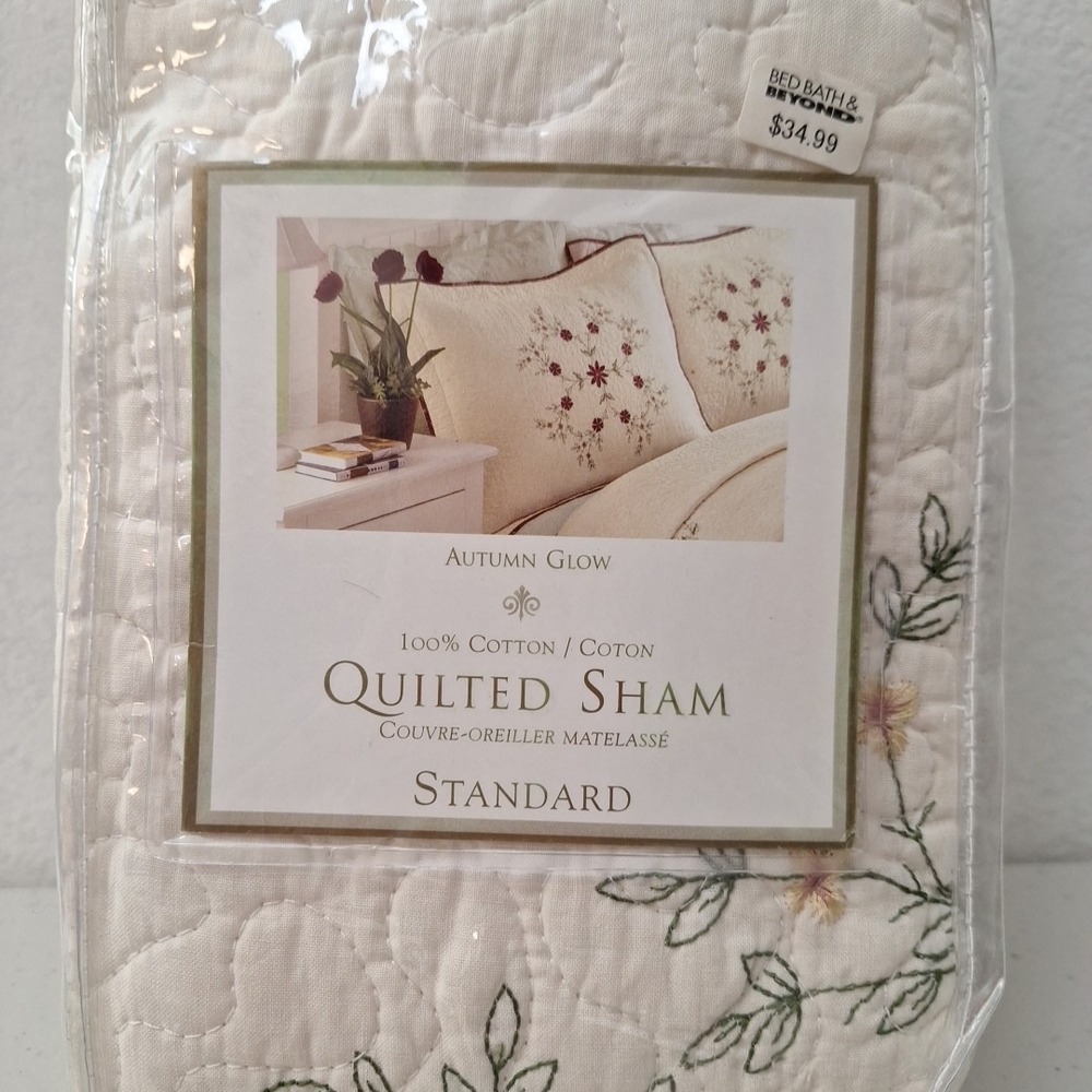 VTG Peking Handicraft 'Autumn Glow' Quilted Floral Sham Standard 100% Cotton NEW
